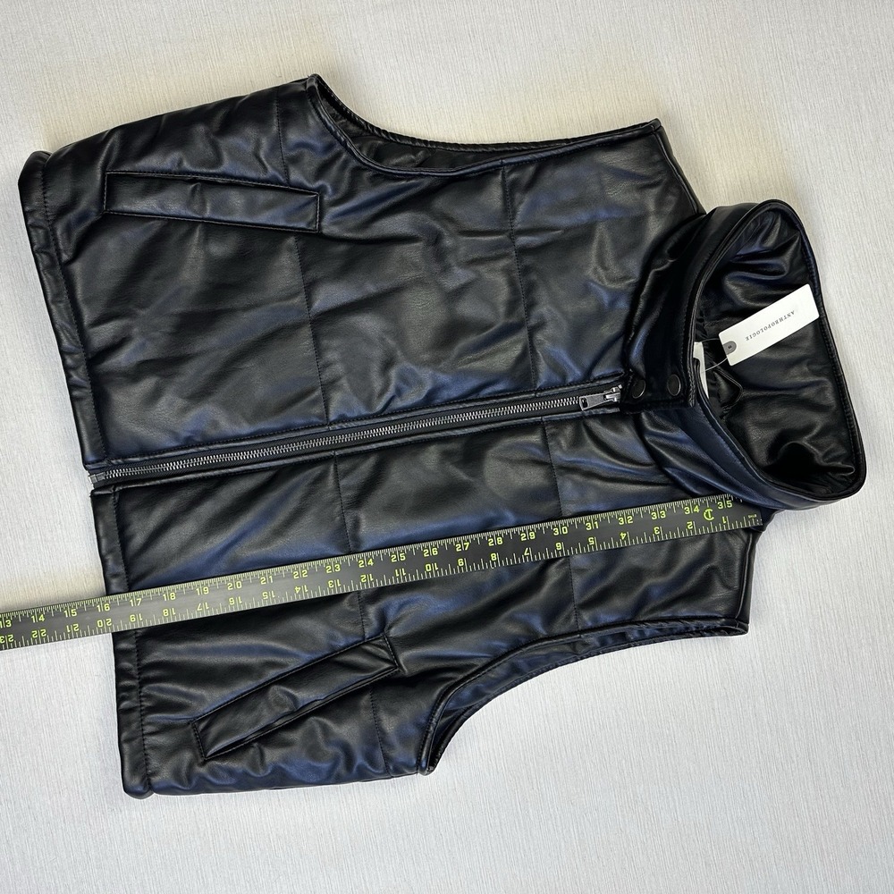 NWT Anthropologie Vest Black Faux Leather Quilted Puffer Full Zip Crop Women S - Picture 5 of 10